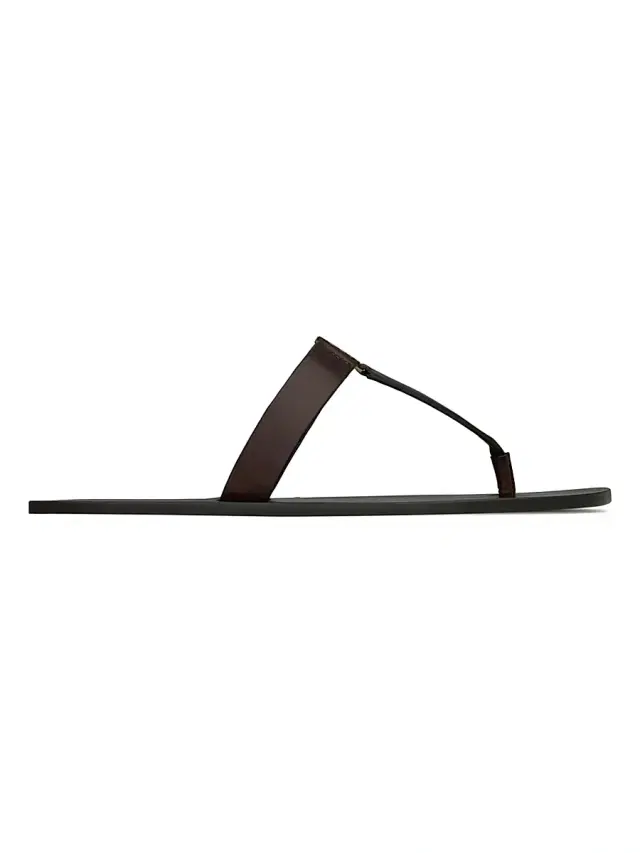Saint Laurent Men's Babylone Slides in Smooth Leather - Ultra Dark Brown