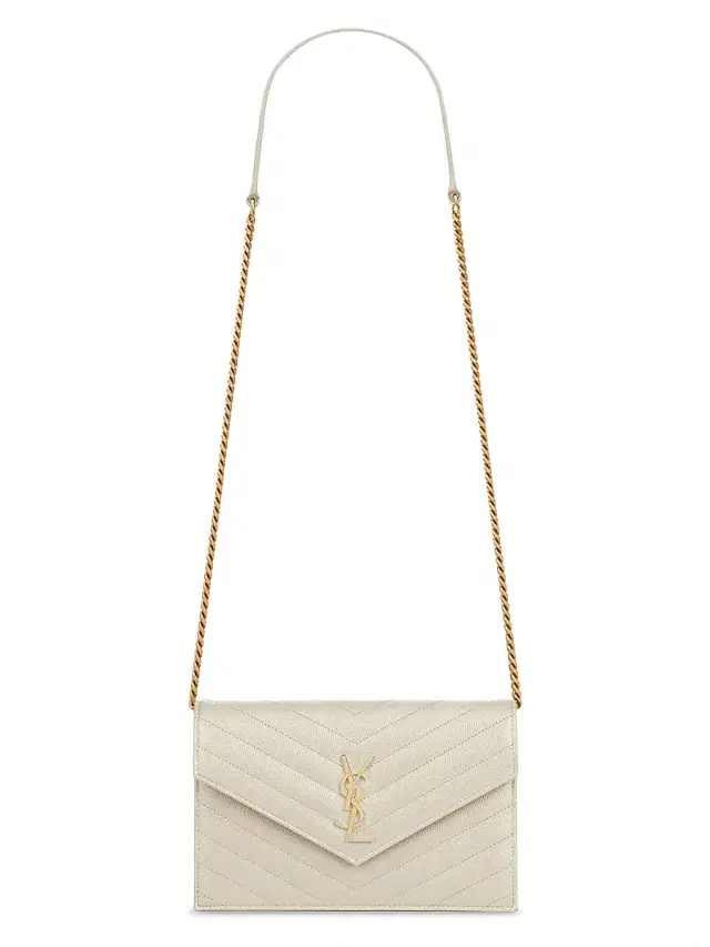 Saint Laurent Women's Cassandre Envelope Chain Wallet in Grain De Poudre Leather - Crema Soft