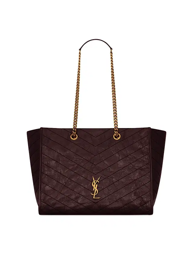 Saint Laurent Women's Niki Shopping Bag in Vintage Leather - Rouge Cabernet