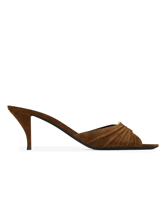 Saint Laurent Women's Babylone Mules in Suede - Dark Havana