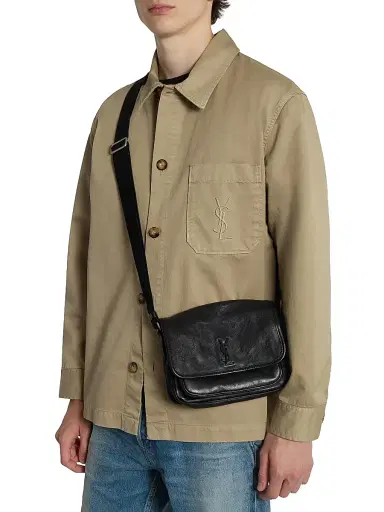 Saint Laurent Men's Niki Small Messenger in Grained Leather - Black | Thumbnail 3