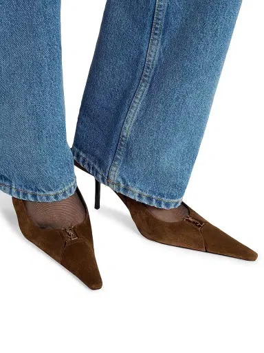 Saint Laurent Women's Babylone Breteuil Slingback Pumps in Suede - Dark Havana - Size 10.5 | Thumbnail 3 Saint Laurent Women's Babylone Breteuil Slingback Pumps in Suede - Dark Havana - Size 10.5 | Thumbnail 3