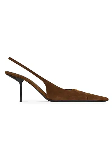 Saint Laurent Women's Babylone Breteuil Slingback Pumps in Suede - Dark Havana - Size 10.5 | Thumbnail 1 Saint Laurent Women's Babylone Breteuil Slingback Pumps in Suede - Dark Havana - Size 10.5 | Thumbnail 1