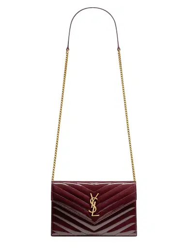 Saint Laurent Women's Cassandre Envelope Chain Wallet in Patent Leather | Thumbnail 1 Saint Laurent Women's Cassandre Envelope Chain Wallet in Patent Leather | Thumbnail 1