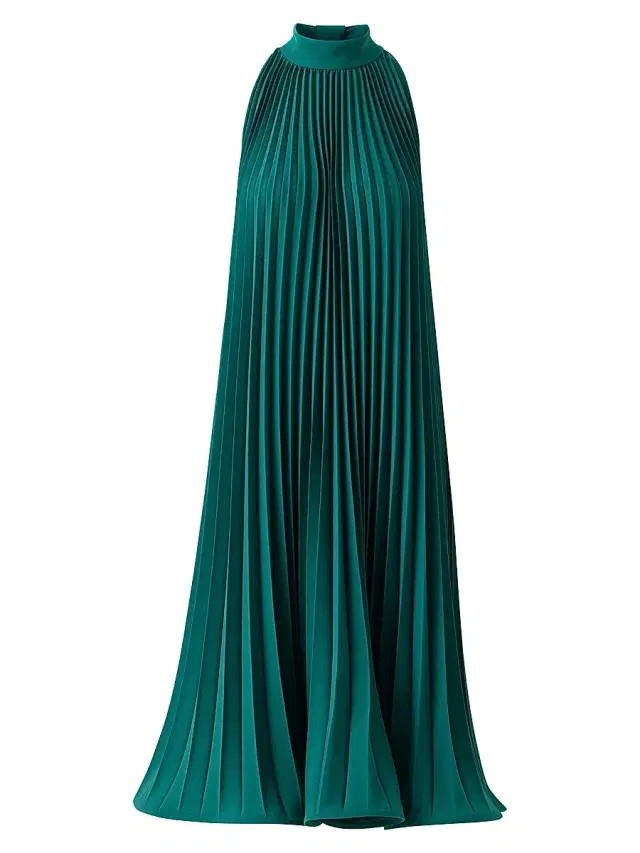 Women's Plissé Crepe Halterneck Midi-Dress - Green