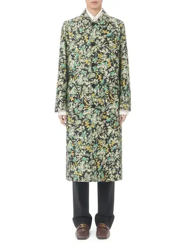 Valentino Garavani Men's Single-Breasted Coat in Cotton Drill with Papier Floral Print - Size 38 | Thumbnail 2 Valentino Garavani Men's Single-Breasted Coat in Cotton Drill with Papier Floral Print - Size 38 | Thumbnail 2