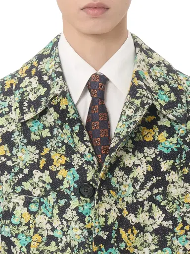 Valentino Garavani Men's Single-Breasted Coat in Cotton Drill with Papier Floral Print - Size 38 | Thumbnail 5 Valentino Garavani Men's Single-Breasted Coat in Cotton Drill with Papier Floral Print - Size 38 | Thumbnail 5