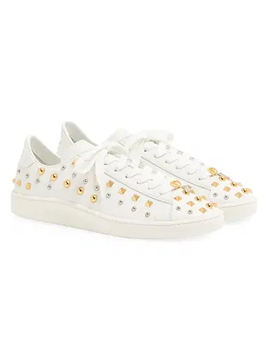 Valentino Garavani Men's Royco Sneakers in Nappa Calfskin with Stud Detail - White Gold Silver - Size 10.5 | Thumbnail 2 Valentino Garavani Men's Royco Sneakers in Nappa Calfskin with Stud Detail - White Gold Silver - Size 10.5 | Thumbnail 2