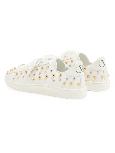 Valentino Garavani Men's Royco Sneakers in Nappa Calfskin with Stud Detail - White Gold Silver - Size 10.5 | Thumbnail 3 Valentino Garavani Men's Royco Sneakers in Nappa Calfskin with Stud Detail - White Gold Silver - Size 10.5 | Thumbnail 3