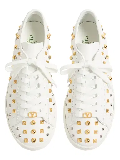 Valentino Garavani Men's Royco Sneakers in Nappa Calfskin with Stud Detail - White Gold Silver - Size 10.5 | Thumbnail 4 Valentino Garavani Men's Royco Sneakers in Nappa Calfskin with Stud Detail - White Gold Silver - Size 10.5 | Thumbnail 4