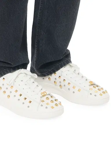 Valentino Garavani Men's Royco Sneakers in Nappa Calfskin with Stud Detail - White Gold Silver - Size 10.5 | Thumbnail 8 Valentino Garavani Men's Royco Sneakers in Nappa Calfskin with Stud Detail - White Gold Silver - Size 10.5 | Thumbnail 8