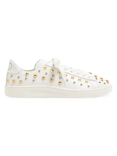 Valentino Garavani Men's Royco Sneakers in Nappa Calfskin with Stud Detail - White Gold Silver - Size 10.5 | Thumbnail 1 Valentino Garavani Men's Royco Sneakers in Nappa Calfskin with Stud Detail - White Gold Silver - Size 10.5 | Thumbnail 1