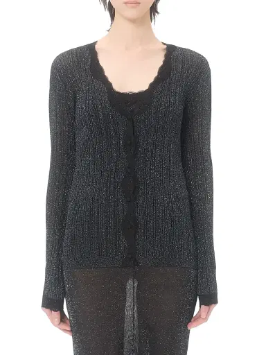 Valentino Garavani Women's Lurex Knit Cardigan with Lace - Black Silver - Size XS | Thumbnail 2 Valentino Garavani Women's Lurex Knit Cardigan with Lace - Black Silver - Size XS | Thumbnail 2