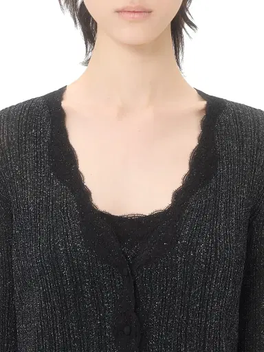 Valentino Garavani Women's Lurex Knit Cardigan with Lace - Black Silver - Size XS | Thumbnail 5 Valentino Garavani Women's Lurex Knit Cardigan with Lace - Black Silver - Size XS | Thumbnail 5