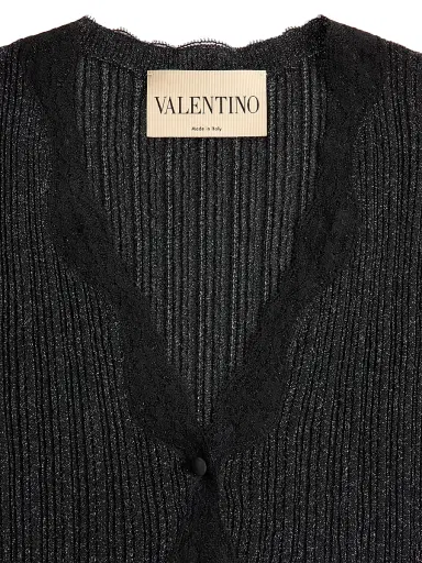 Valentino Garavani Women's Lurex Knit Cardigan with Lace - Black Silver - Size XS | Thumbnail 6 Valentino Garavani Women's Lurex Knit Cardigan with Lace - Black Silver - Size XS | Thumbnail 6