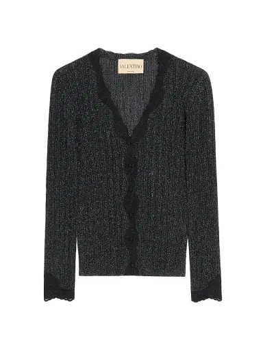 Valentino Garavani Women's Lurex Knit Cardigan with Lace - Black Silver - Size XS | Thumbnail 1 Valentino Garavani Women's Lurex Knit Cardigan with Lace - Black Silver - Size XS | Thumbnail 1