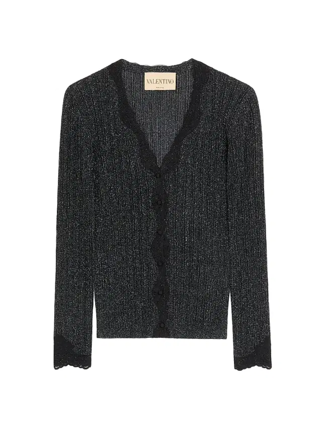 Valentino Garavani Women's Lurex Knit Cardigan with Lace - Black Silver