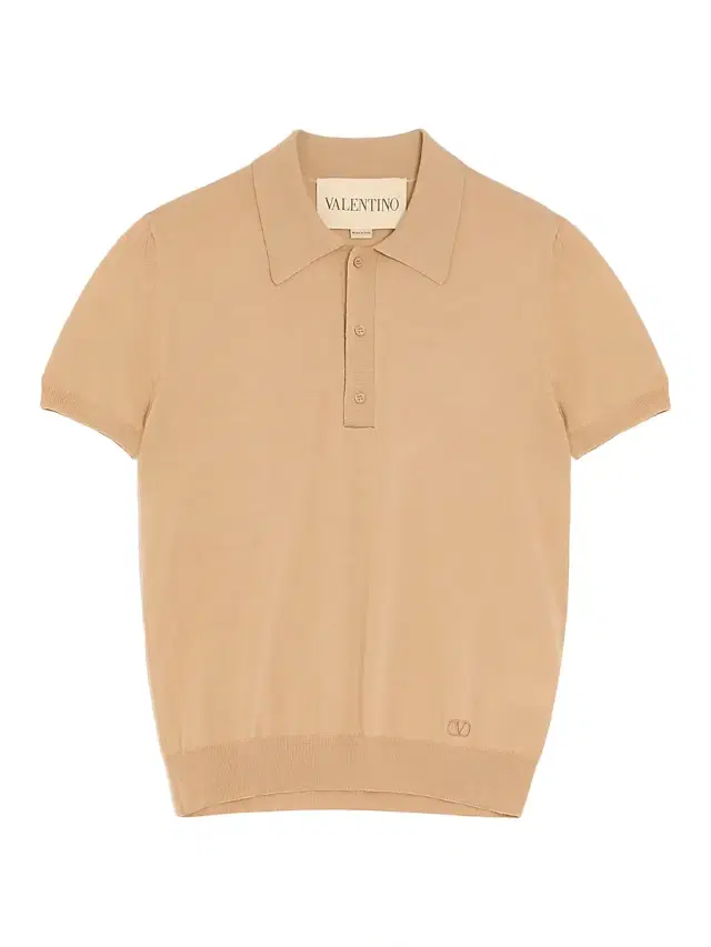 Men's Wool Polo Shirt with VLogo Embroidery - Beige