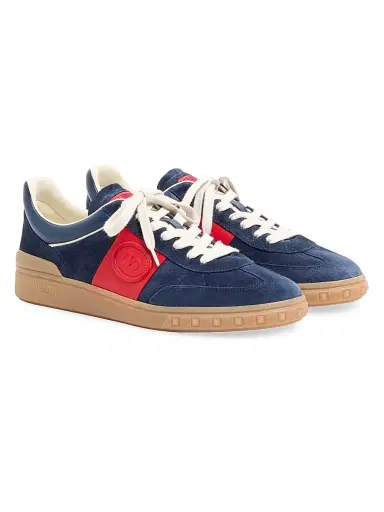 Valentino Garavani Men's Upvillage Low Top Sneakers in Split Leather - Cobalt Coral - Size 12 | Thumbnail 2