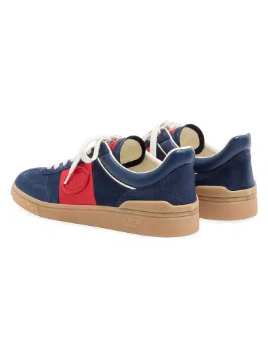 Valentino Garavani Men's Upvillage Low Top Sneakers in Split Leather - Cobalt Coral - Size 12 | Thumbnail 3