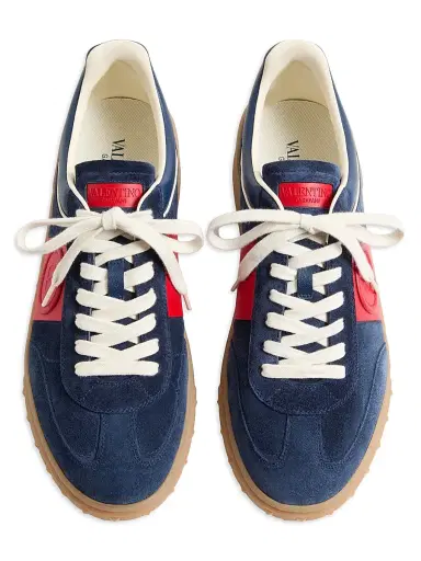 Valentino Garavani Men's Upvillage Low Top Sneakers in Split Leather - Cobalt Coral - Size 12 | Thumbnail 4