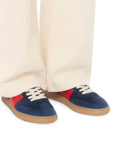 Valentino Garavani Men's Upvillage Low Top Sneakers in Split Leather - Cobalt Coral - Size 12 | Thumbnail 8
