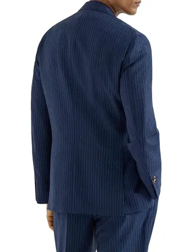 Brunello Cucinelli Men's Wool and Mohair Pinstripe Fresco Deconstructed Cavallo Blazer - Blue - Size 48 | Thumbnail 3