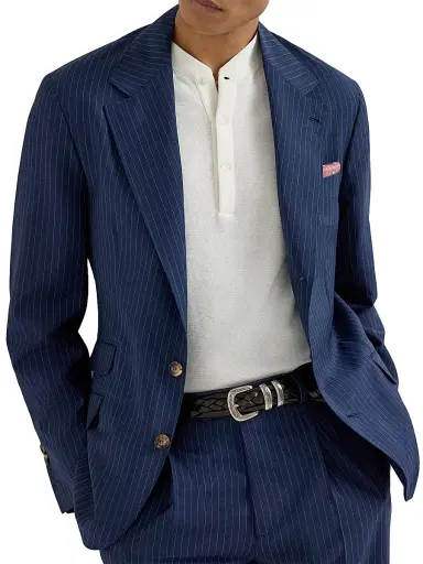Brunello Cucinelli Men's Wool and Mohair Pinstripe Fresco Deconstructed Cavallo Blazer - Blue - Size 48 | Thumbnail 5