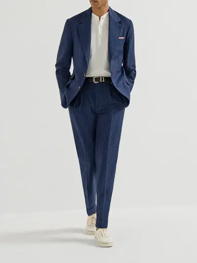 Brunello Cucinelli Men's Wool and Mohair Pinstripe Fresco Deconstructed Cavallo Blazer - Blue - Size 48 | Thumbnail 6