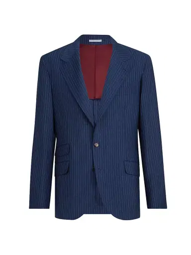 Brunello Cucinelli Men's Wool and Mohair Pinstripe Fresco Deconstructed Cavallo Blazer - Blue - Size 48 | Thumbnail 1