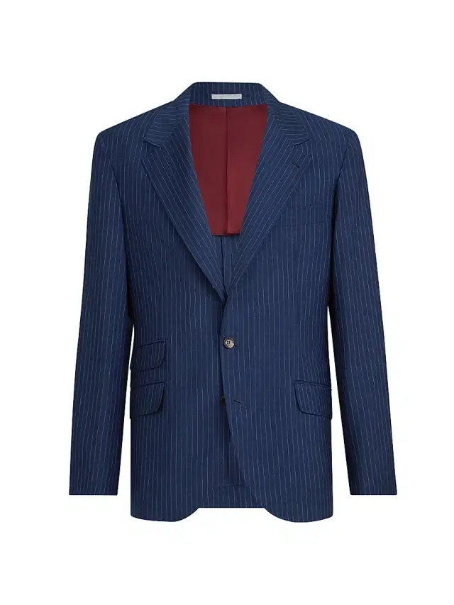 Men's Wool and Mohair Pinstripe Fresco Deconstructed Cavallo Blazer - Blue