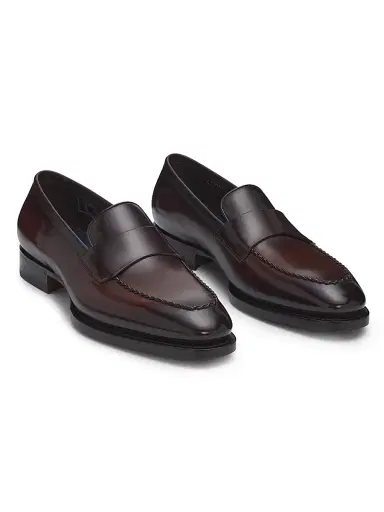 Santoni Men's Arco Leather Loafers - Dark Brown - Size 11 | Thumbnail 2