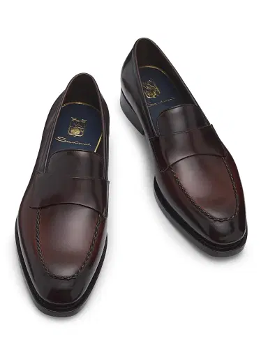 Santoni Men's Arco Leather Loafers - Dark Brown - Size 11 | Thumbnail 4