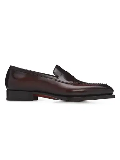 Santoni Men's Arco Leather Loafers - Dark Brown - Size 11 | Thumbnail 1
