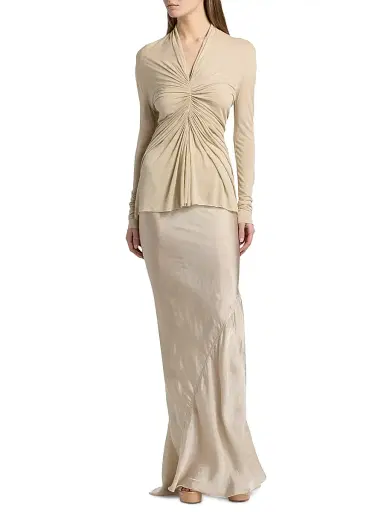 Rick Owens Women's Radiance Ruched Long-Sleeve Top - Sand - Size 2 | Thumbnail 2