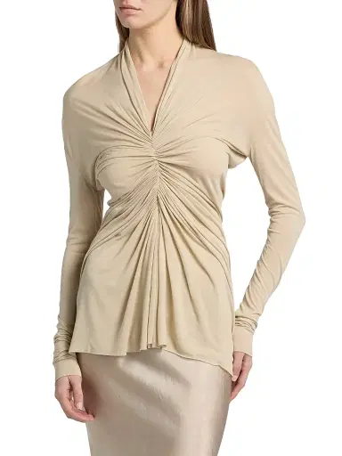 Rick Owens Women's Radiance Ruched Long-Sleeve Top - Sand - Size 2 | Thumbnail 3