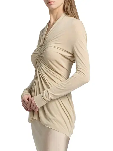 Rick Owens Women's Radiance Ruched Long-Sleeve Top - Sand - Size 2 | Thumbnail 4