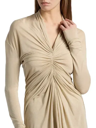 Rick Owens Women's Radiance Ruched Long-Sleeve Top - Sand - Size 2 | Thumbnail 6