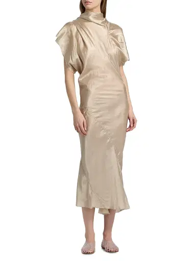 Rick Owens Women's Temple Seb Satin Draped Cocktail Dress - Sand - Size 8 | Thumbnail 2