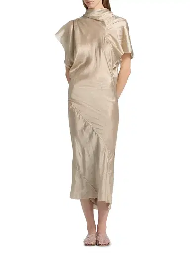 Rick Owens Women's Temple Seb Satin Draped Cocktail Dress - Sand - Size 8 | Thumbnail 3