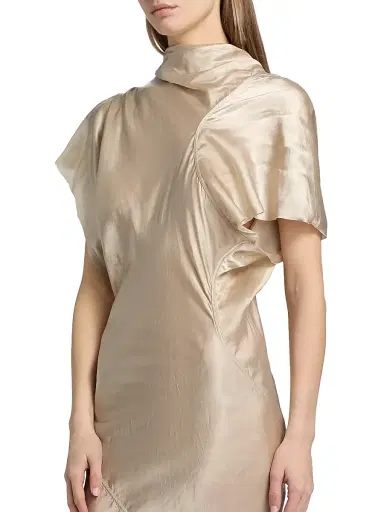 Rick Owens Women's Temple Seb Satin Draped Cocktail Dress - Sand - Size 8 | Thumbnail 6
