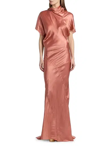 Rick Owens Women's Temple Seb Satin Draped Gown - Coral | Thumbnail 2