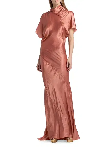 Rick Owens Women's Temple Seb Satin Draped Gown - Coral | Thumbnail 3