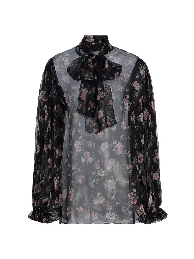 Women's Vintage Rose Silk Tieneck Blouse - Rose Vintage F Nero