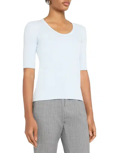 Fabiana Filippi Women's Jersey Cotton U-Neck T-Shirt - Acqua - Size 12 | Thumbnail 3