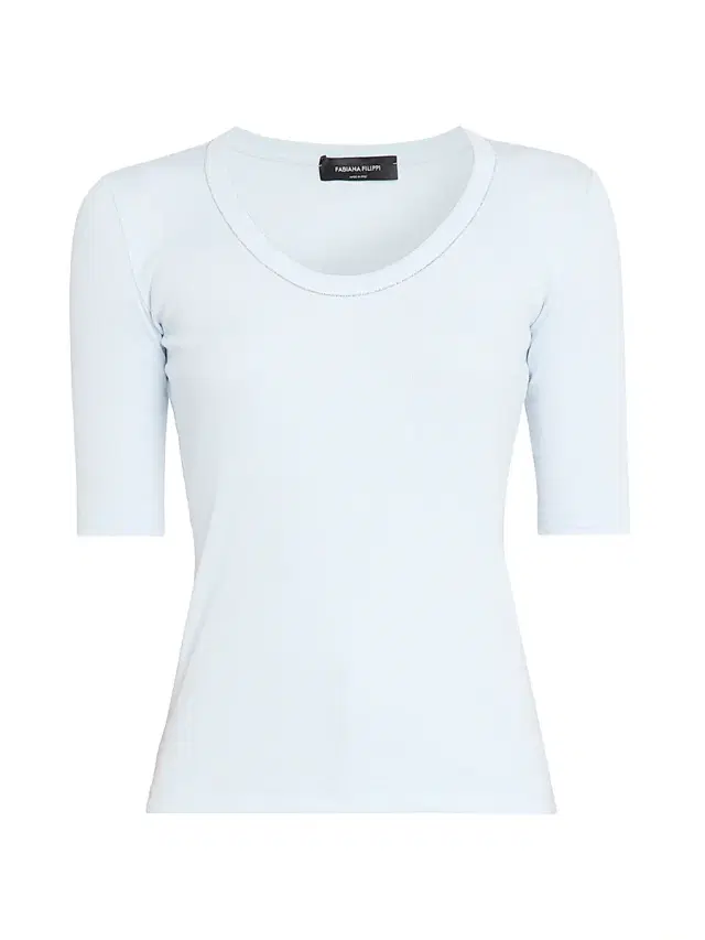 Women's Jersey Cotton U-Neck T-Shirt - Acqua