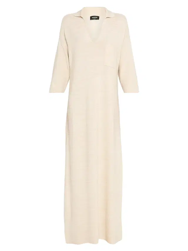 Women's Cotton-Wool Blend Yarn Knit Polo Dress - Burro