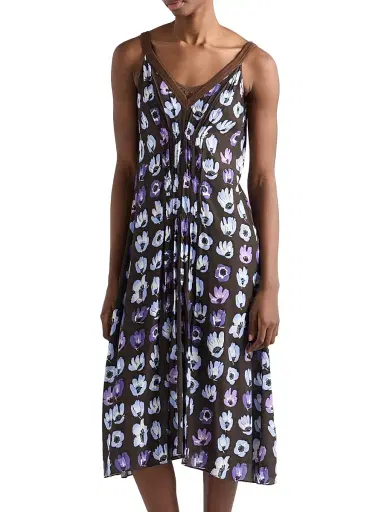 Prada Women's Floral Print Marocain Dress - Purple - Size 6 | Thumbnail 2