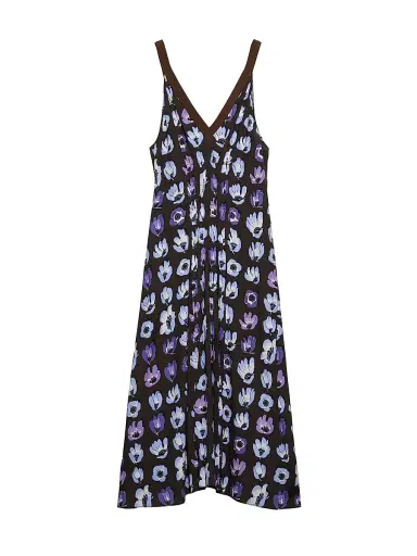 Prada Women's Floral Print Marocain Dress - Purple - Size 6 | Thumbnail 1