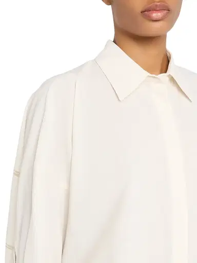 Fabiana Filippi Women's Bistretch Wool Tulle-Trim Button-Front Shirt - Burro - Size 8 | Thumbnail 5 Fabiana Filippi Women's Bistretch Wool Tulle-Trim Button-Front Shirt - Burro - Size 8 | Thumbnail 5